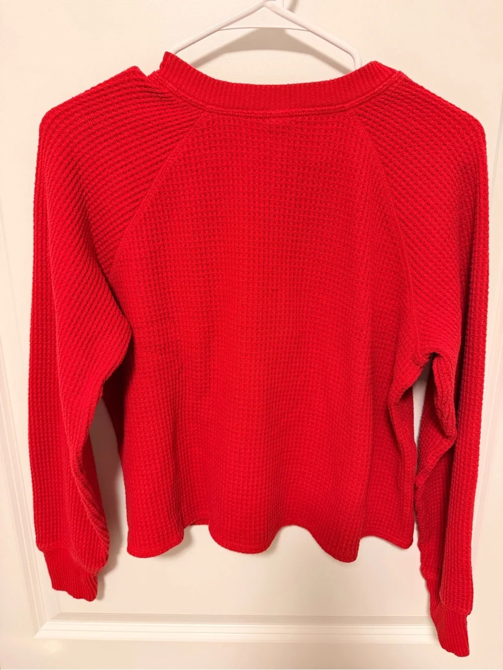 Old Navy Red Waffle Knit Henley Crew Sweater
